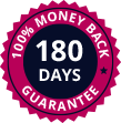 A 100% Money Back Guarantee badge for 180 Days.
